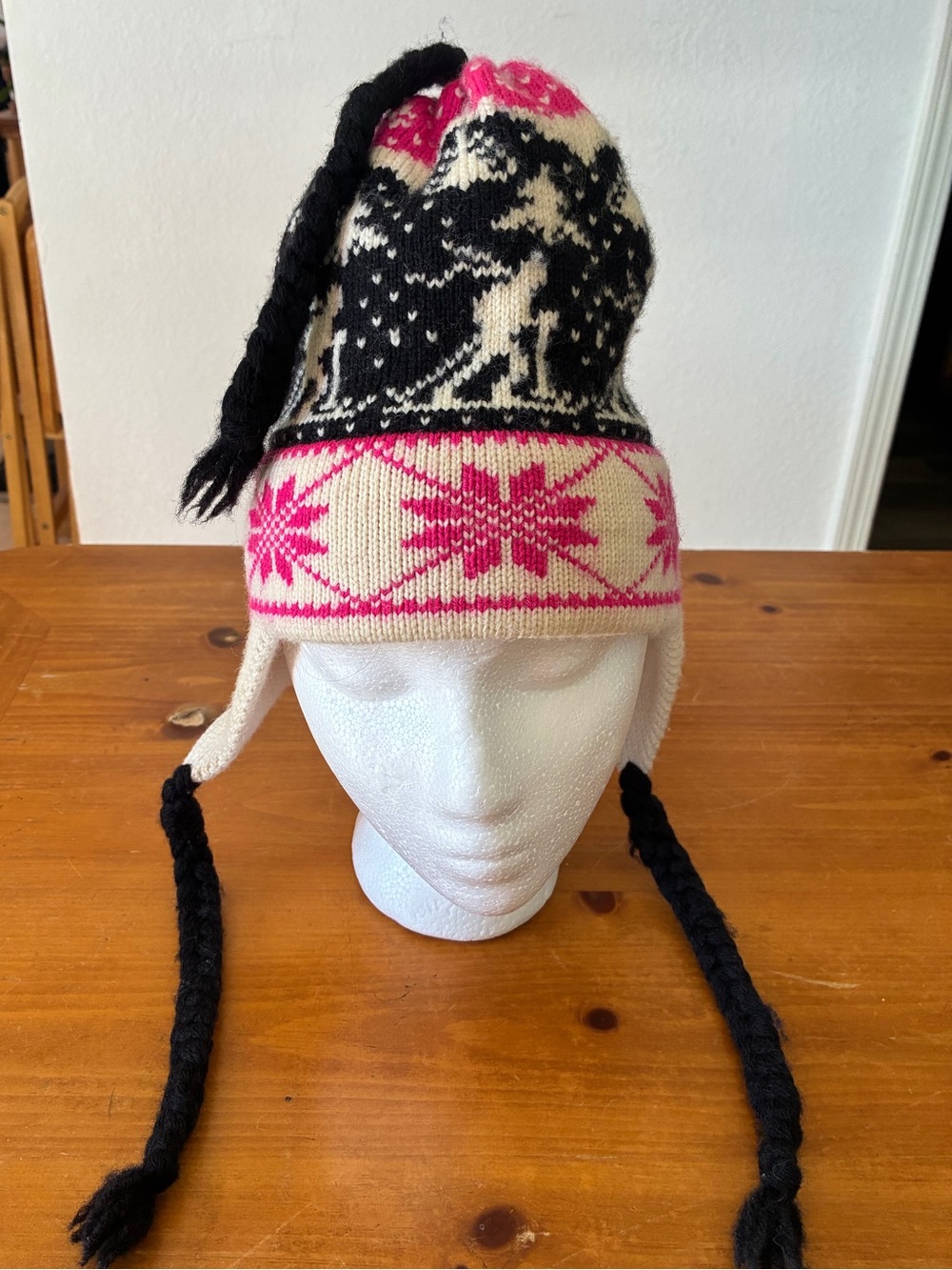 Vtg Duke Steamboat Pink and Cream Nordic Wool Ski Hat